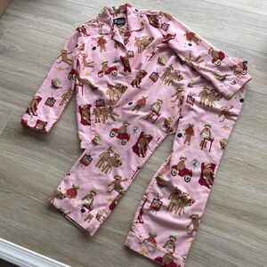 Pink Nick & Nora Pajama Set w Sock Monkey Print Kids Large / Women's XS READ
